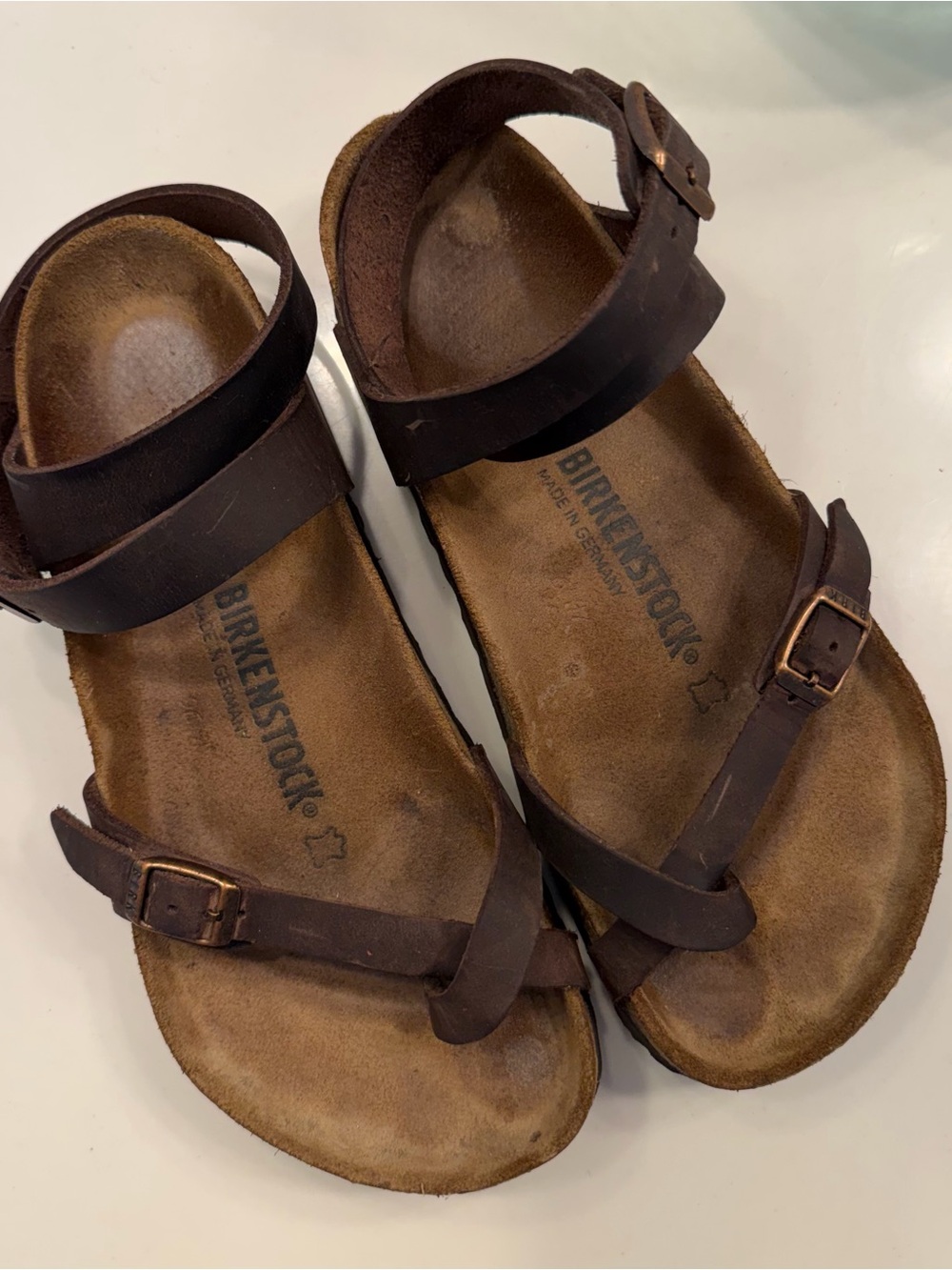 Birkenstock Women’s Dark Brown Two-Strap Leather Sandals